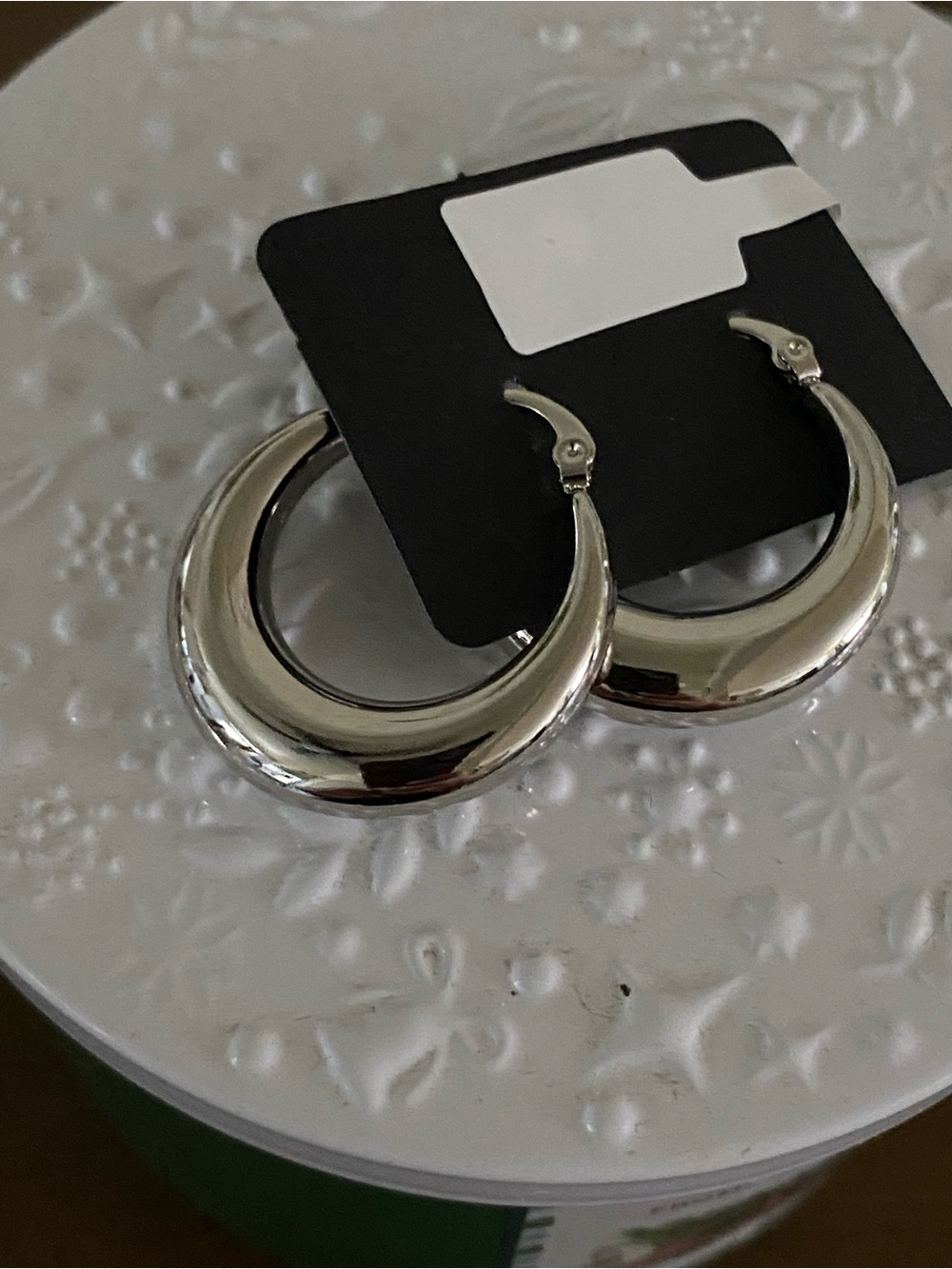 Polished Silver Crescent Hoop Earrings - Women Jewelry